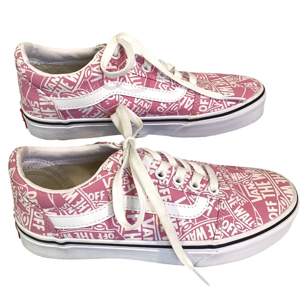 Vans Old Skool Pink White Off The Wall Logo Print Sneakers Womens 6 Low Top